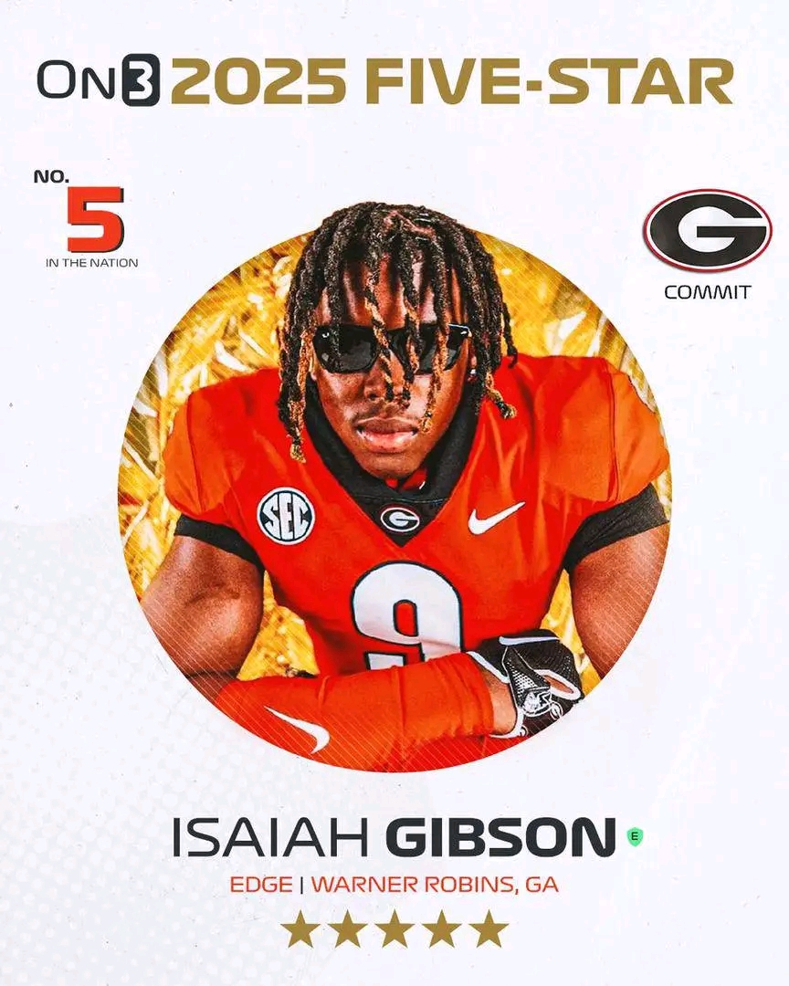 NEW: Georgia EDGE commit Isaiah Gibson ranks No. 5 and five-stars in the updated 2025 On300…..