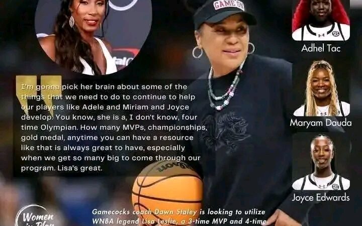 Breaking: Gamecocks coach Dawn Staley is bringing in WNBA legend Lisa Leslie a 3-time MVP and 4-time Olympic gold medalist, to help develop her frontcourt players and……